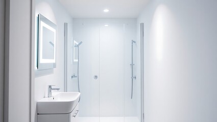 "Modern White Bathroom with Glass Door Shower - Vertical View"