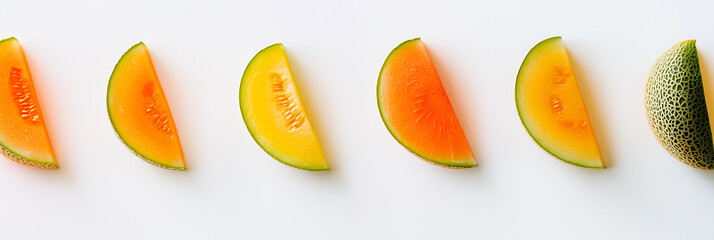 Assorted Melon Slices Including Cantaloupe and Honeydew on White Background