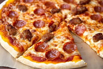 Delicious Pepperoni and Sausage Pizza Slice