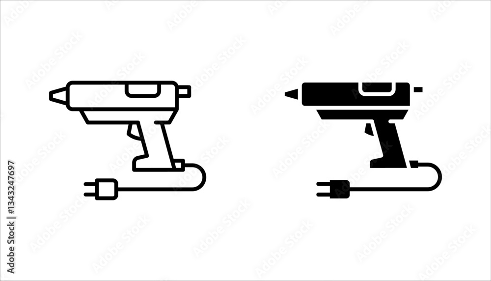 Poster glue gun icon set. linear style sign for mobile concept and web design. vector illustration on white