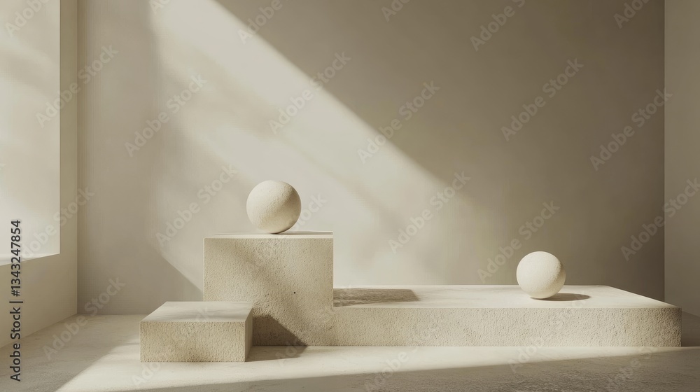 Poster a minimalist composition displaying geometric shapes and soft lighting