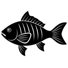 bream fish black silhouette vector, Simple silhouette Design vector icon with white background.