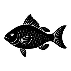 bream fish black silhouette vector, Simple silhouette Design vector icon with white background.