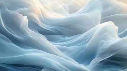 Fototapeta premium Ethereal blue and white abstract fabric waves in soft light