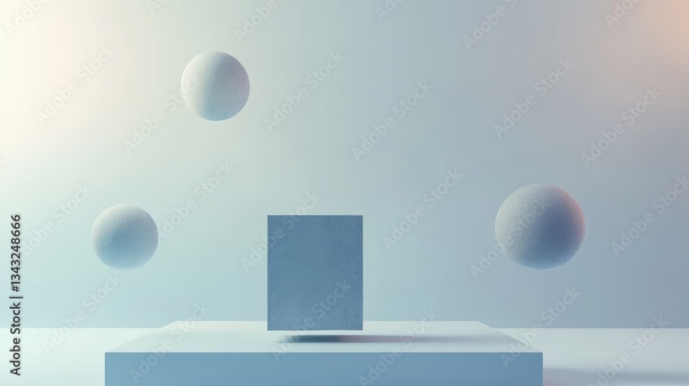 Poster abstract geometric shapes are floating in a soft blue background