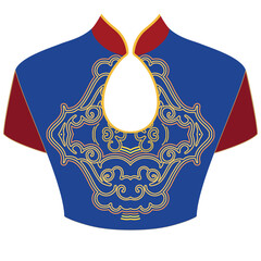 Red and blue  chinese traditional dress women's - qipao. The neckline - asian design, ethnic ornament. Vector clipart