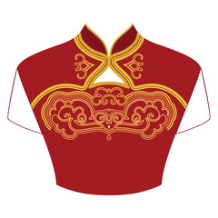 Gold and red chinese traditional dress women's - qipao. The neckline - asian design. Vector clipart