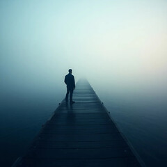 Lonely Man Standing Alone, Solitude Concept, Emotional Isolation, Moody Atmosphere