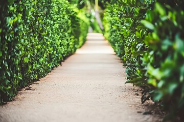 Obraz premium Serene Garden Path Lush Greenery Tranquil Walkway