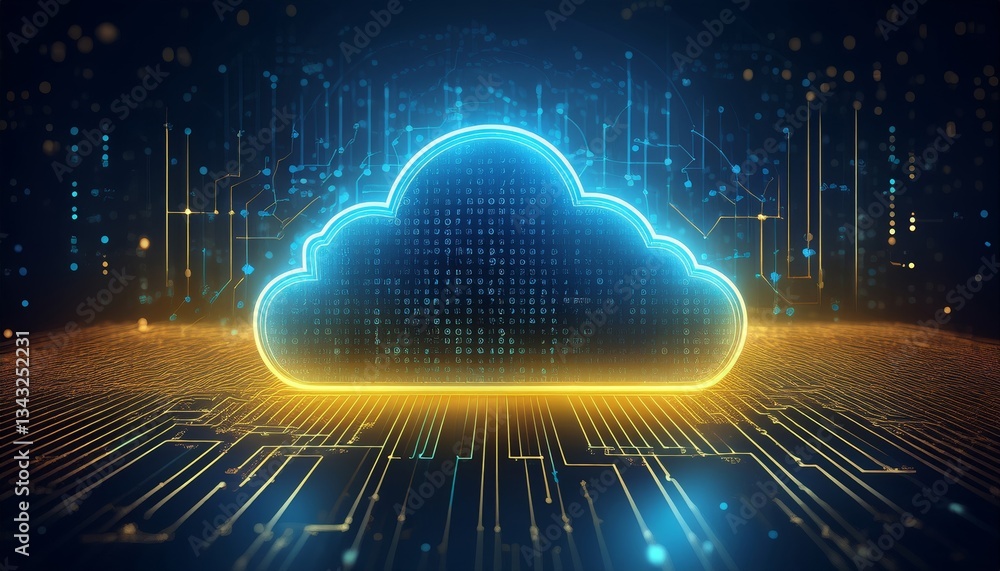 Poster digital informational technology web futuristic hologram with cloud icon