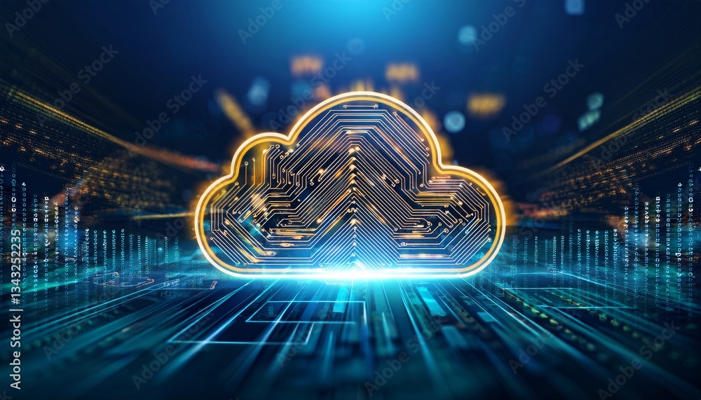 Poster digital informational technology web futuristic hologram with cloud icon