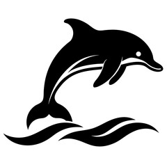 dolphin black silhouette vector, Simple silhouette Design vector icon with white background. dolphin over a wave silhouette