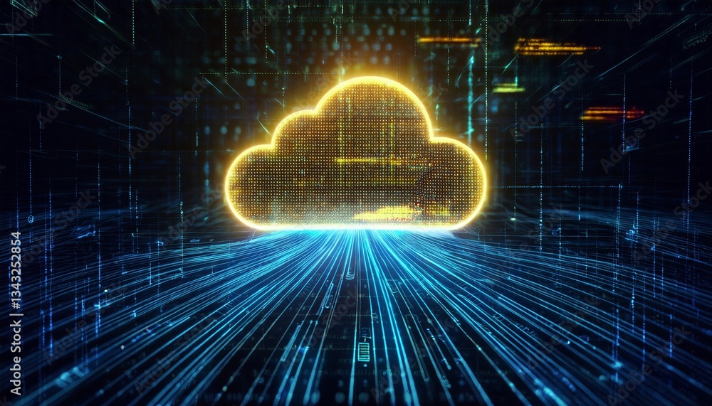 Aufkleber digital informational technology web futuristic hologram with cloud icon