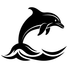 dolphin black silhouette vector, Simple silhouette Design vector icon with white background. dolphin over a wave silhouette
