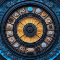 Obraz premium Intricate Circular Design Featuring Zodiac Symbols and Astrological Motifs