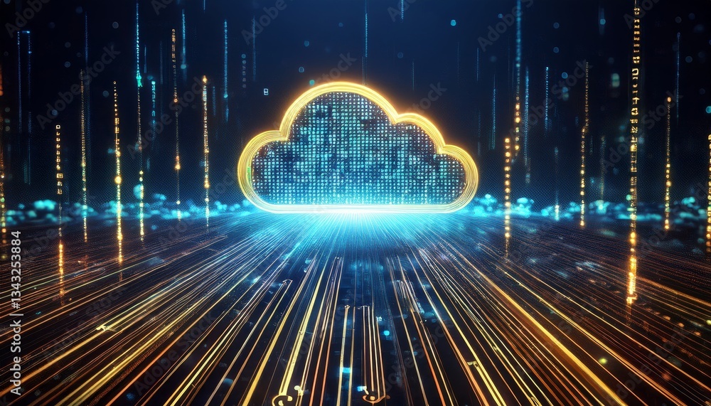 Poster digital informational technology web futuristic hologram with cloud icon