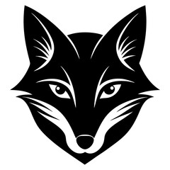 fox head black silhouette vector, Simple silhouette Design vector icon with white background.