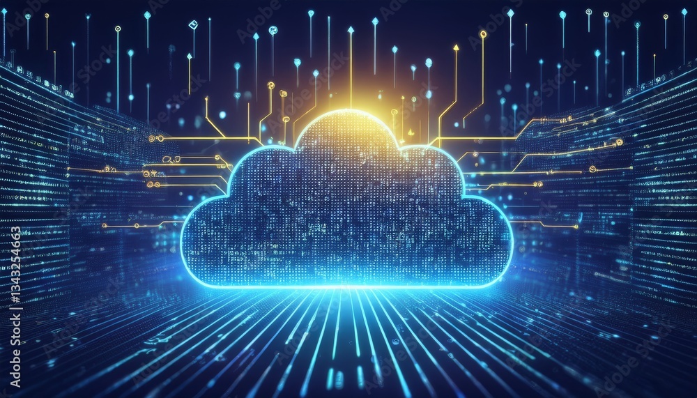 Poster digital informational technology web futuristic hologram with cloud icon
