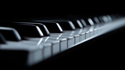 Close-up piano keys in dark studio