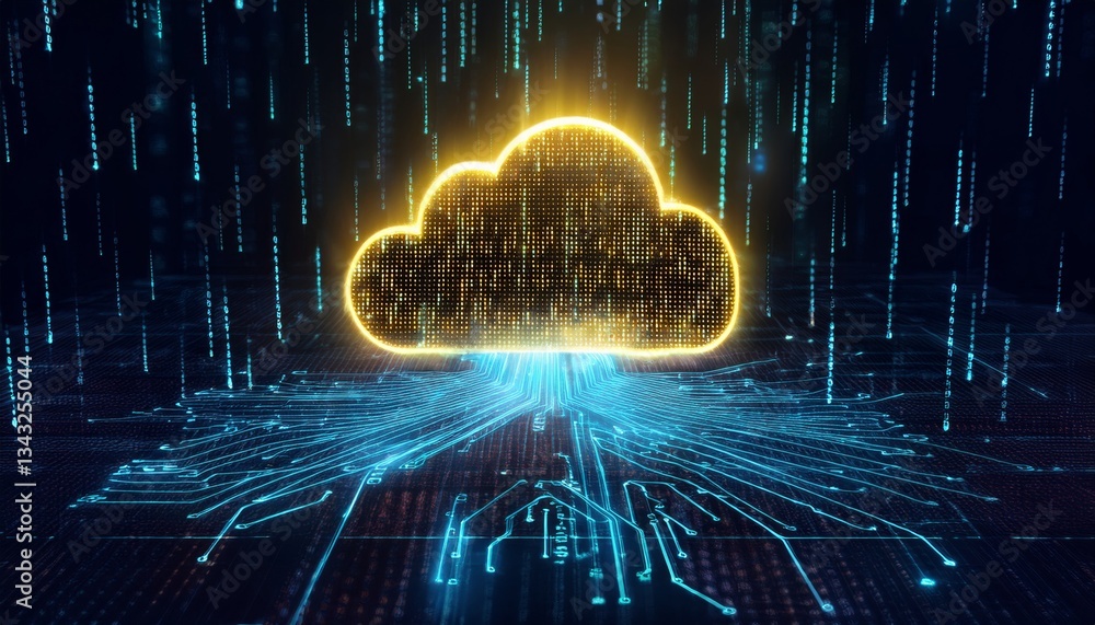 Poster digital informational technology web futuristic hologram with cloud icon