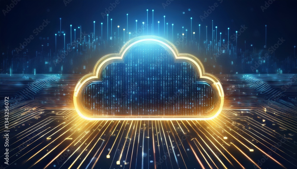 Poster digital informational technology web futuristic hologram with cloud icon