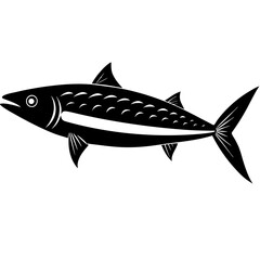 mackerel fish black silhouette vector, Simple silhouette Design vector icon with white background.