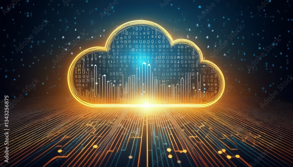 Poster digital informational technology web futuristic hologram with cloud icon