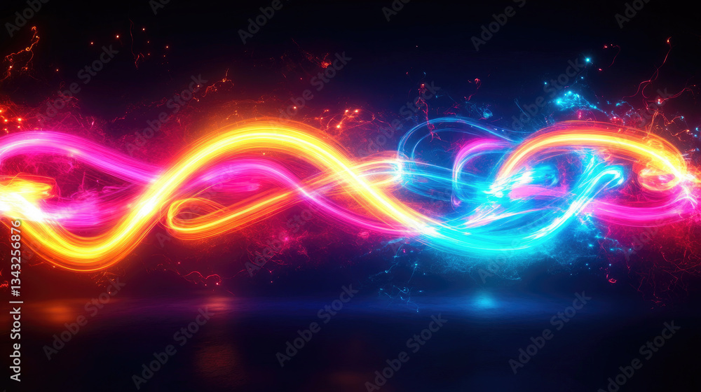 Poster a vibrant array of glowing lines undulate across a dark backdrop, showcasing a spectrum of colors th