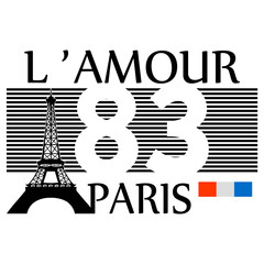 Slogan typography vector, l'amour paris 83 eiffel tower french flag text vector