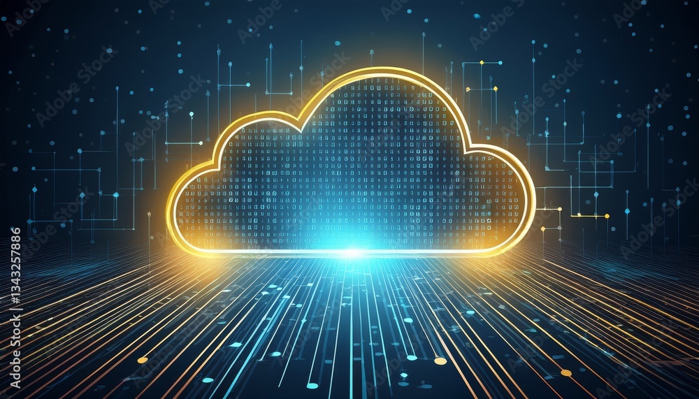 Poster digital informational technology web futuristic hologram with cloud icon