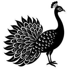 peacock black silhouette vector, Simple silhouette Design vector icon with white background.