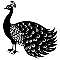 Fototapeta premium peacock black silhouette vector, Simple silhouette Design vector icon with white background.