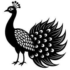 peacock black silhouette vector, Simple silhouette Design vector icon with white background.