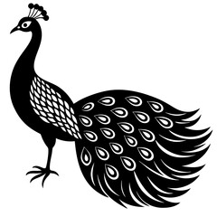 peacock black silhouette vector, Simple silhouette Design vector icon with white background.