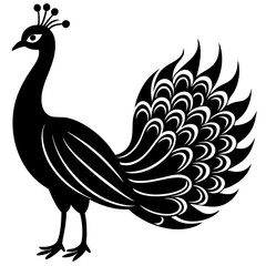 peacock black silhouette vector, Simple silhouette Design vector icon with white background.