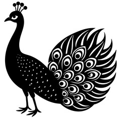 peacock black silhouette vector, Simple silhouette Design vector icon with white background.