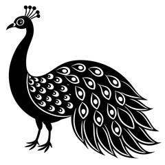 peacock black silhouette vector, Simple silhouette Design vector icon with white background.
