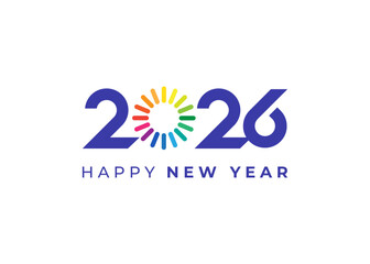 Happy New Year 2026 Greeting banner logo design illustration, Modern Creative and Colorful 2026 new year vector background