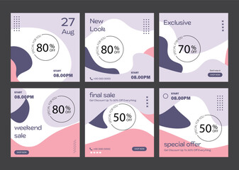 Sale Social Media Templates - Abstract Pastel Design Set