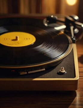 old vinyl record player , music playing on a turntable.