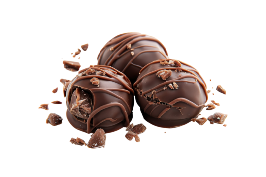 Delicious chocolate truffles arranged artistically on a pristine white background, perfect for a sweet treat any time of day