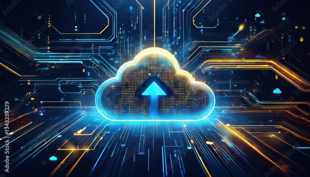 Aufkleber digital informational technology web futuristic hologram with cloud icon