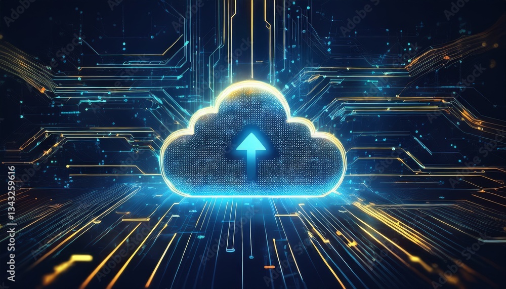 Poster digital informational technology web futuristic hologram with cloud icon