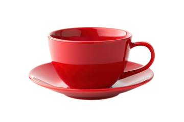 A vibrant red cup and saucer resting on a minimalist white surface, inviting a moment of warmth and joy during a cozy afternoon break