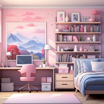 Stylish and Minimalistic Teen Room Vector Illustration