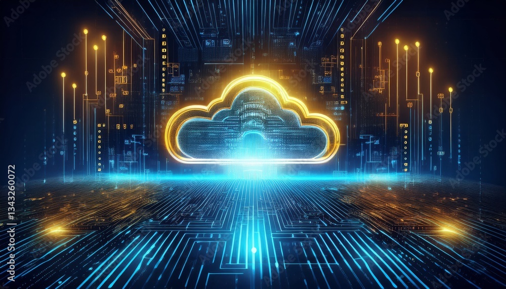 Poster digital informational technology web futuristic hologram with cloud icon