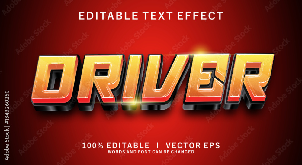Poster driver 3d vector text effect with modern style design