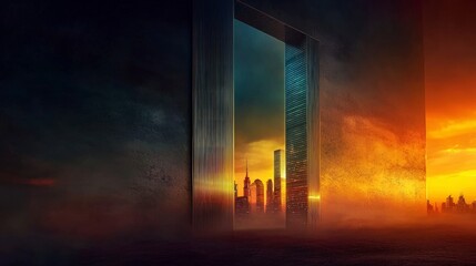 Gateway to Metropolis  Panoramic Cityscape at Sunset