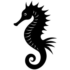 Obraz premium seahorse black silhouette vector, Simple silhouette Design vector icon with white background.