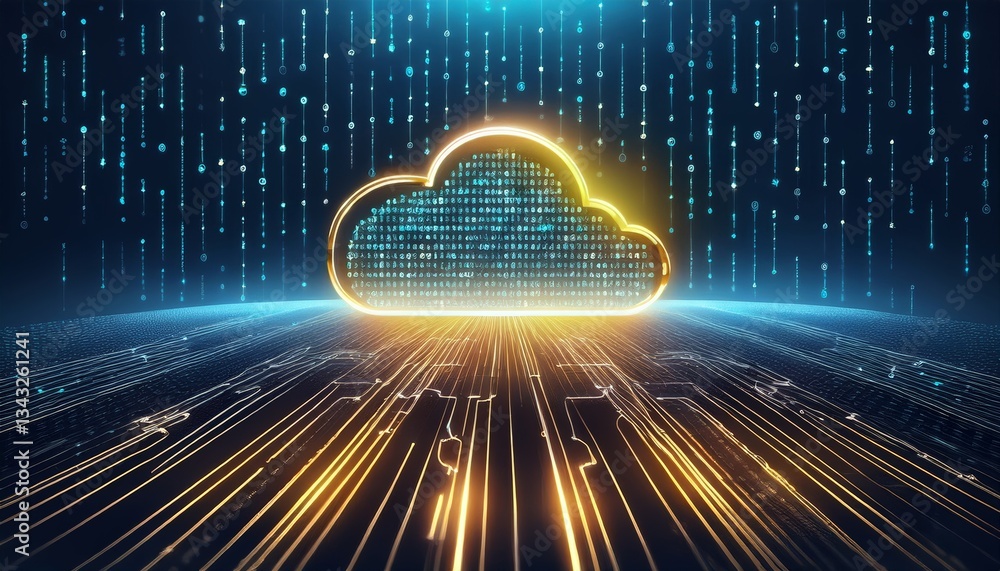 Poster digital informational technology web futuristic hologram with cloud icon